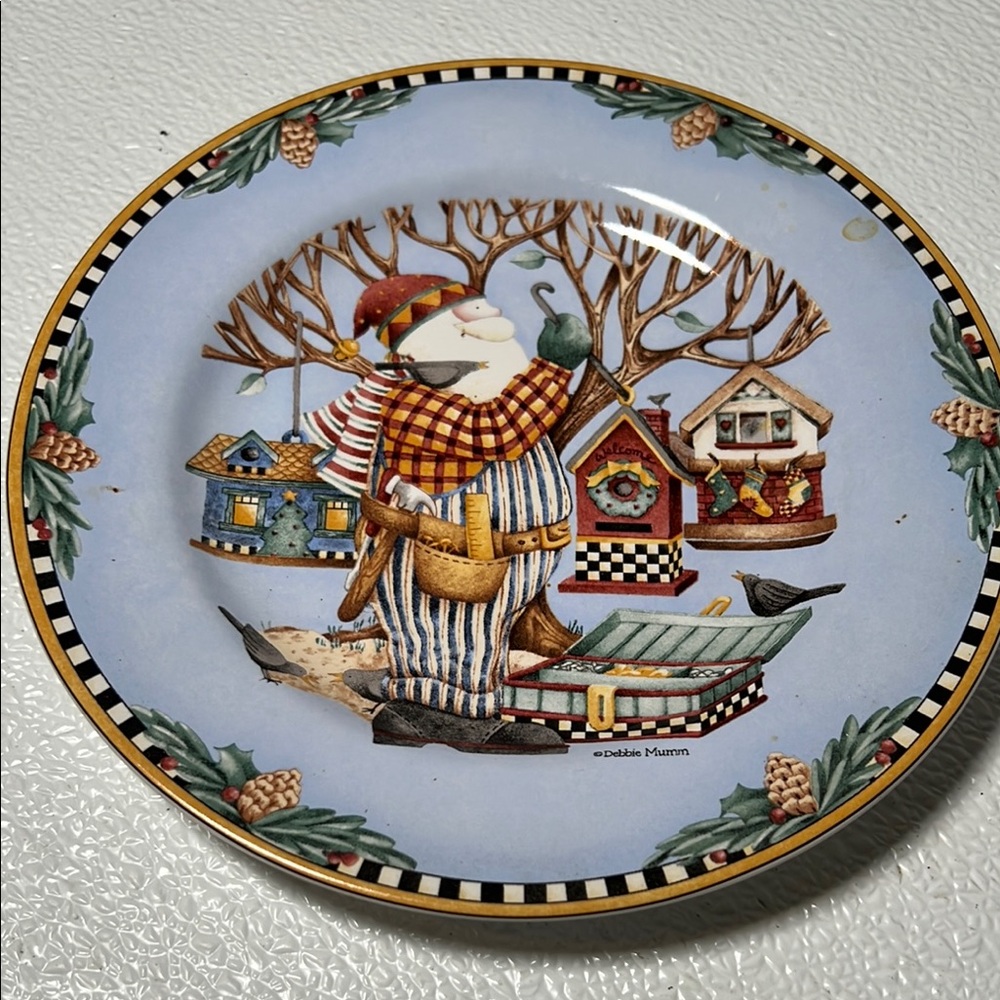 Vintage 90's Debbie Mumm Woodland Santa Plate For Oneida